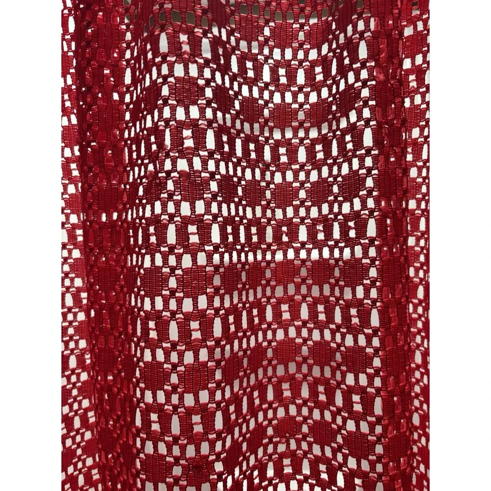 VTG Red Casement Fabric Curtain Drape 1 Panel Solid Red Lace 54” X 72” Bold
